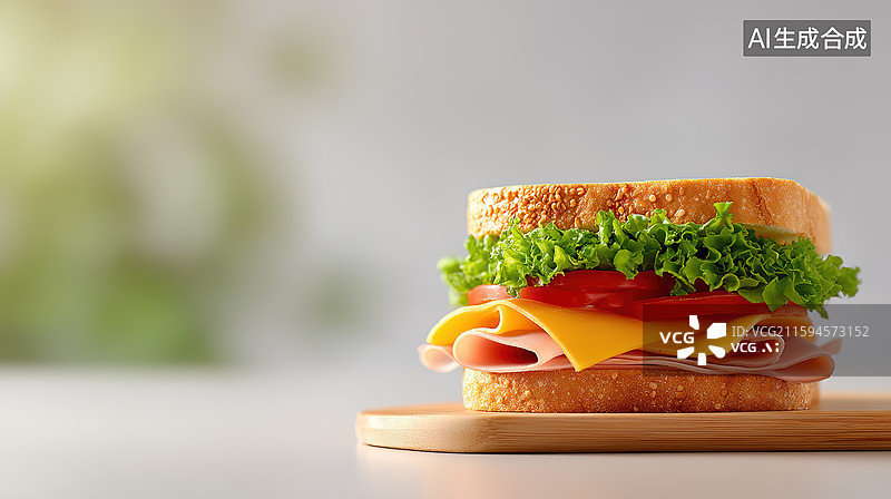 【AI数字艺术】放在砧板上的健康美食三明治特写图片素材