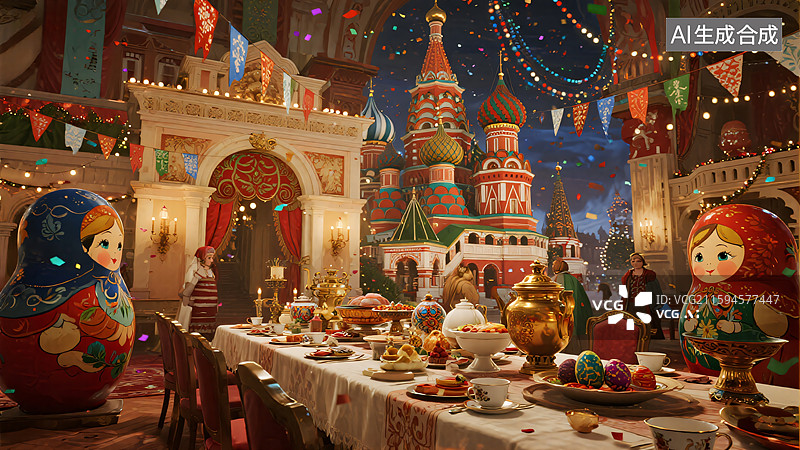 【AI数字艺术】鎏金俄罗斯派对之夜图片素材