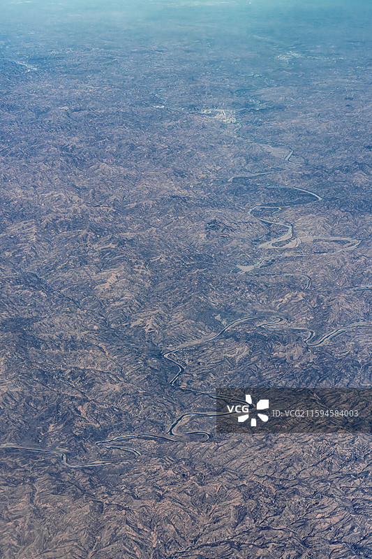 陕西无定河航拍与黄土高坡 绥德县清涧县图片素材