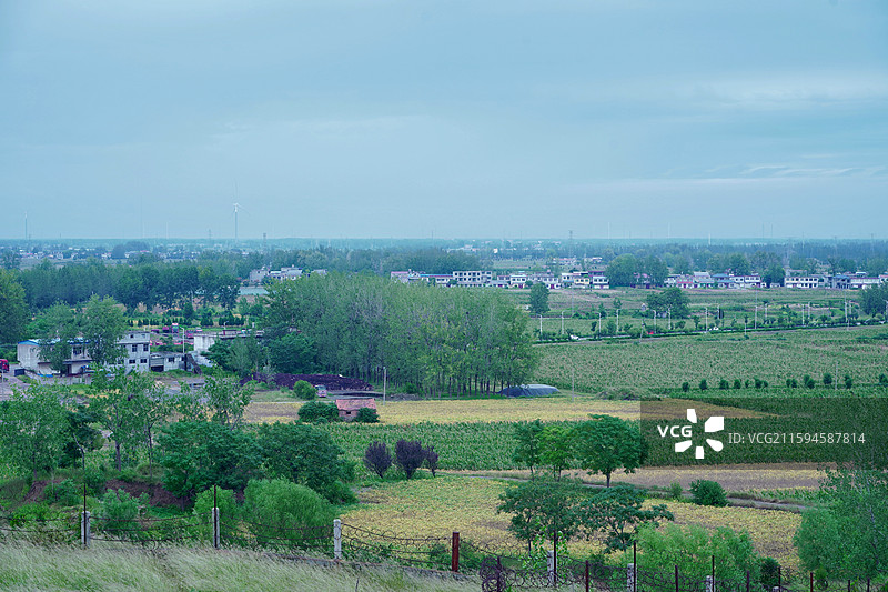 安徽省亳州市涡阳县龙山镇俯瞰秋天丰收的田野树林村庄图片素材