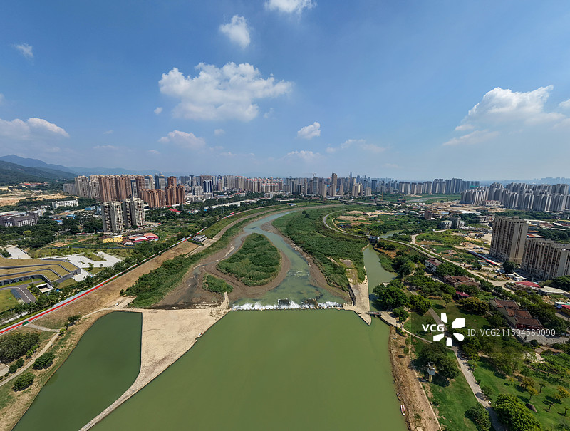 航拍中国福建莆田宋代水利工程木兰陂图片素材