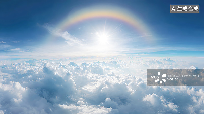 【AI数字艺术】AIGC：云层上壮观的日晕景象图片素材
