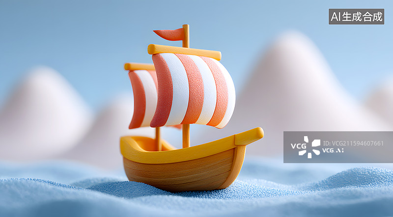 【AI数字艺术】一艘卡通小帆船行驶在海面上图片素材