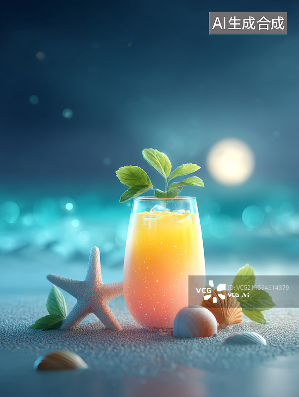 【AI数字艺术】沙滩上的热带饮品图片素材