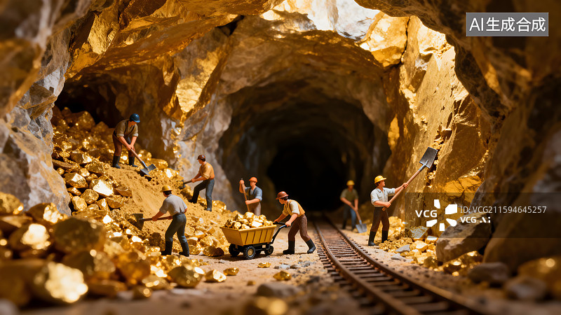 【AI数字艺术】挖金矿微缩场景图片素材