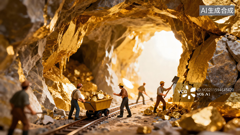 【AI数字艺术】挖金矿微缩场景图片素材