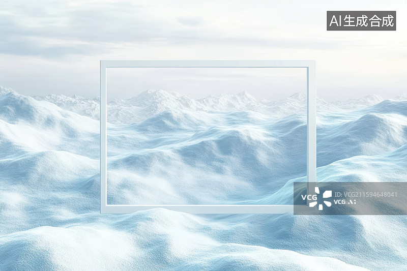 【AI数字艺术】冰海矩形框架冰雪自然景观图片素材