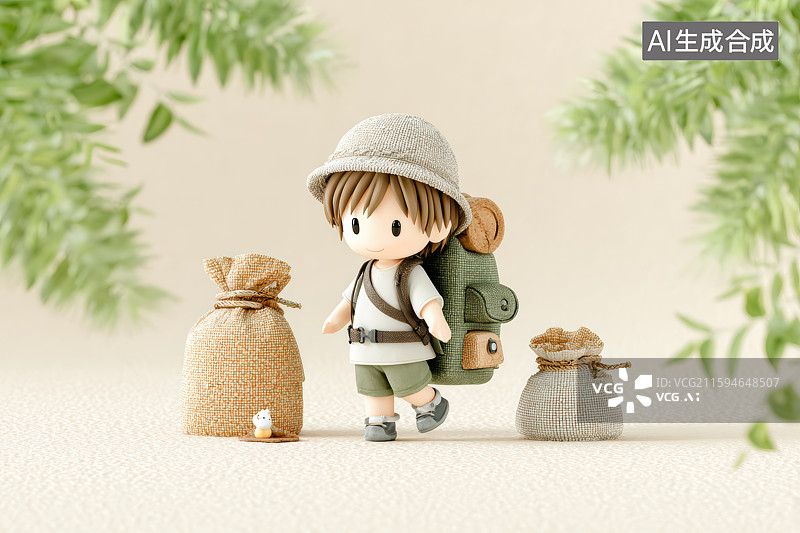 【AI数字艺术】布偶背包礼物盒绿植温馨场景图片素材