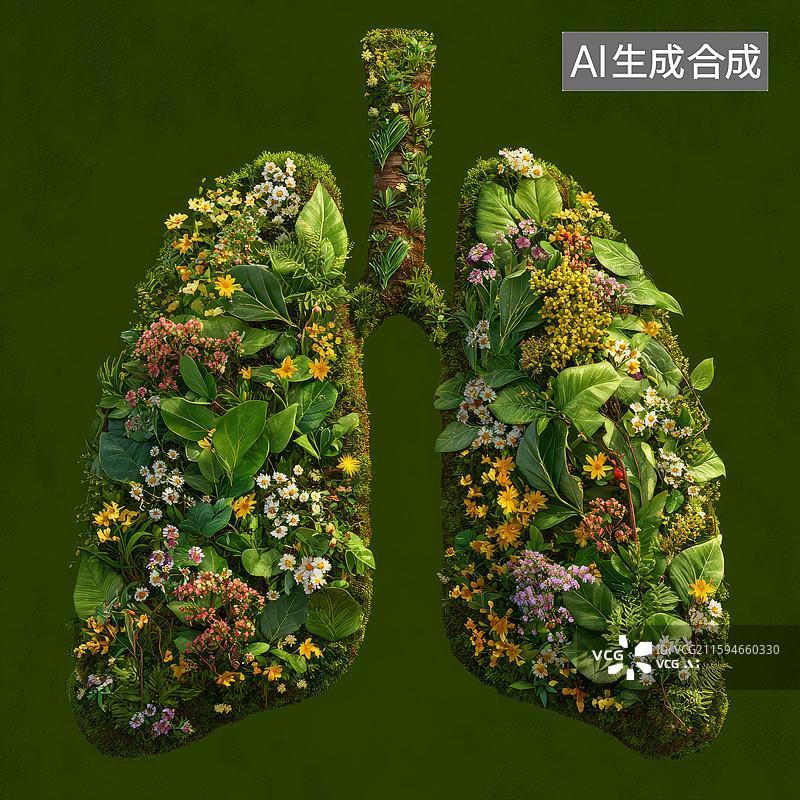 【AI数字艺术】植物构成的肺部形状生态图图片素材