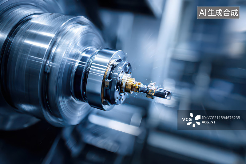 【AI数字艺术】车床金属切削工业精密加工图图片素材