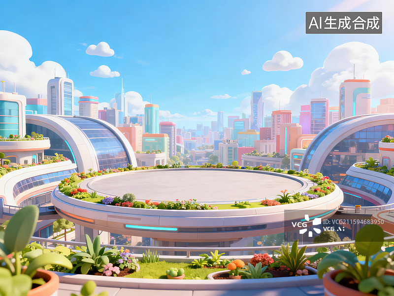【AI数字艺术】未来城市空中花园景观图片素材