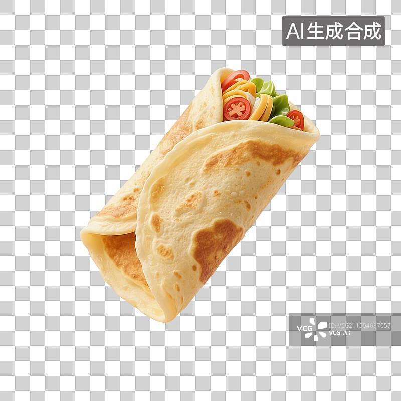 【AI数字艺术】3D渲染卡通中式传统美食，煎饼果子，卷饼，煎饼，中国传统美食，免抠元素图片素材