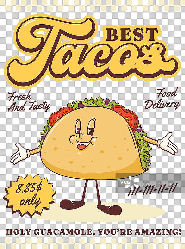 复古风格的卡通玉米饼角色海报图片素材