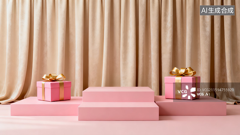 【AI数字艺术】室内装饰礼物盒，产品展台，电商背景，周年纪念日图片素材