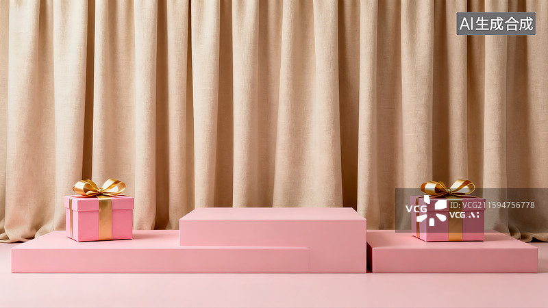 【AI数字艺术】室内装饰礼物盒，产品展台，电商背景，周年纪念日图片素材