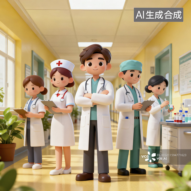 【AI数字艺术】卡通风格医务人员3d插画图片素材