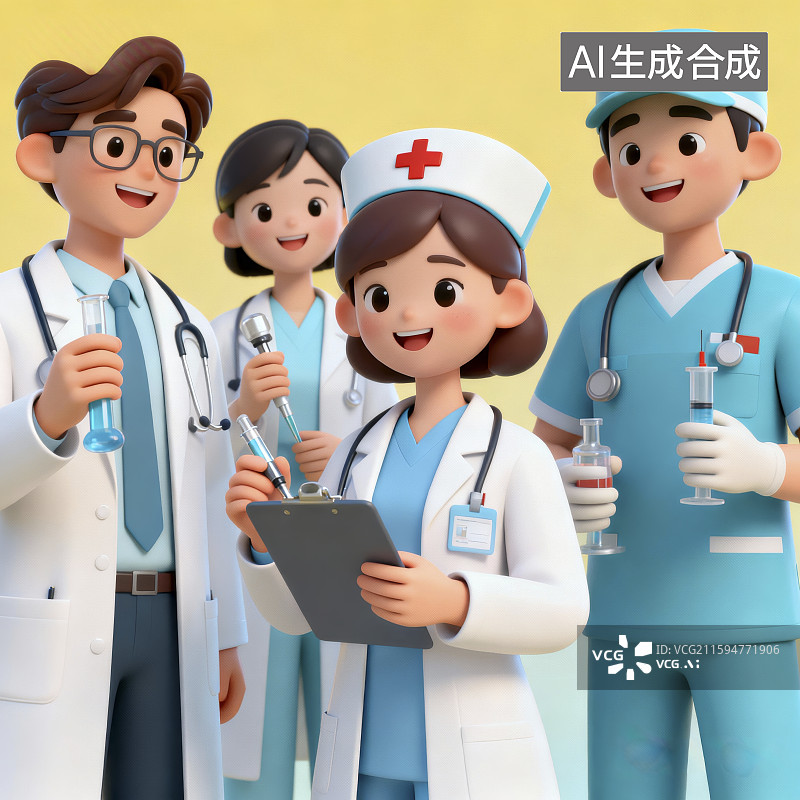 【AI数字艺术】卡通风格医务人员3d插画图片素材