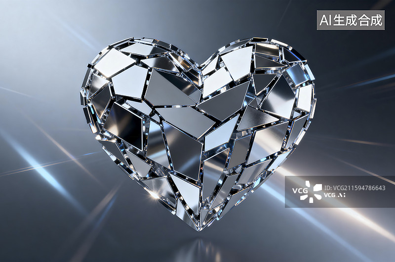 【AI数字艺术】闪亮破碎的钻石心形图案图片素材