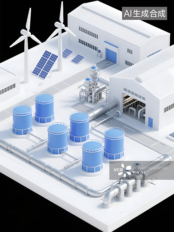 【AI数字艺术】大型储油罐区发电厂清洁能源微缩景观图片素材