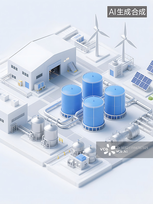【AI数字艺术】大型储油罐区发电厂清洁能源微缩景观图片素材