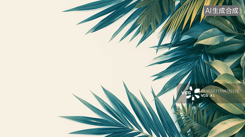 【AI数字艺术】热带植物叶子留白背景图片素材