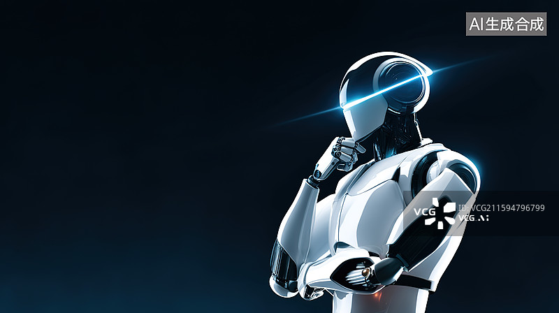 【AI数字艺术】黑色背景下思考人生的机器人科技风插画图片素材