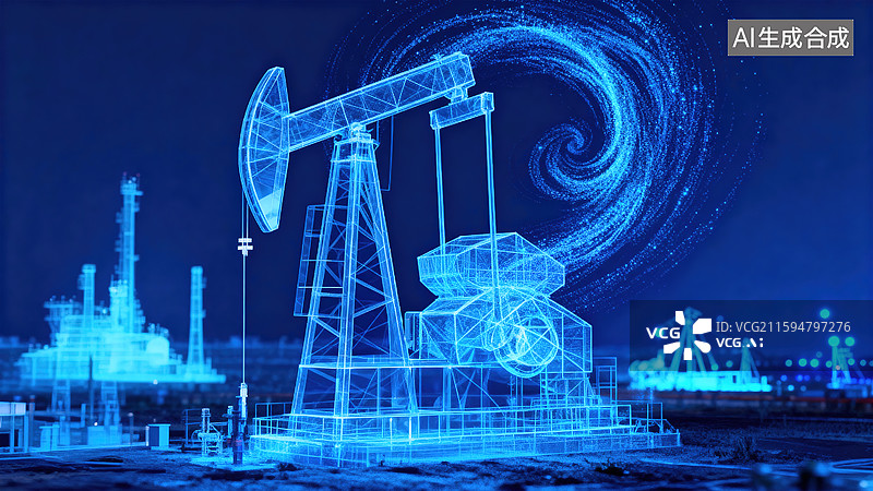 【AI数字艺术】粒子科技风磕头机油气开采插画图片素材