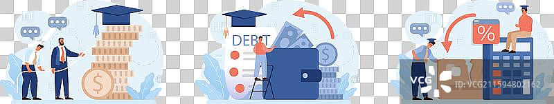 年轻毕业生角色背负学生贷款图片素材