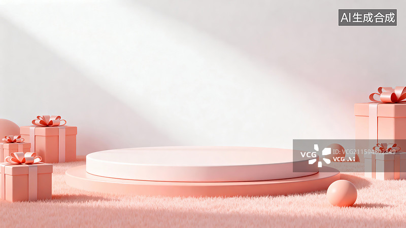 【AI数字艺术】柔和桃色展台，电商背景，产品展台图片素材