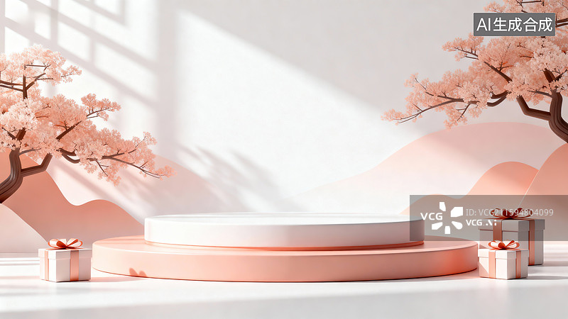 【AI数字艺术】柔和桃色展台，电商背景，产品展台图片素材