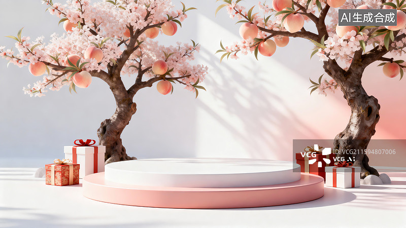 【AI数字艺术】柔和桃色展台，电商背景，产品展台图片素材