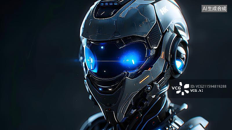 【AI数字艺术】未来战士的科技头盔 赛博朋克风机器人肖像 未来科幻风格机器人炫酷科技头盔特写图片素材