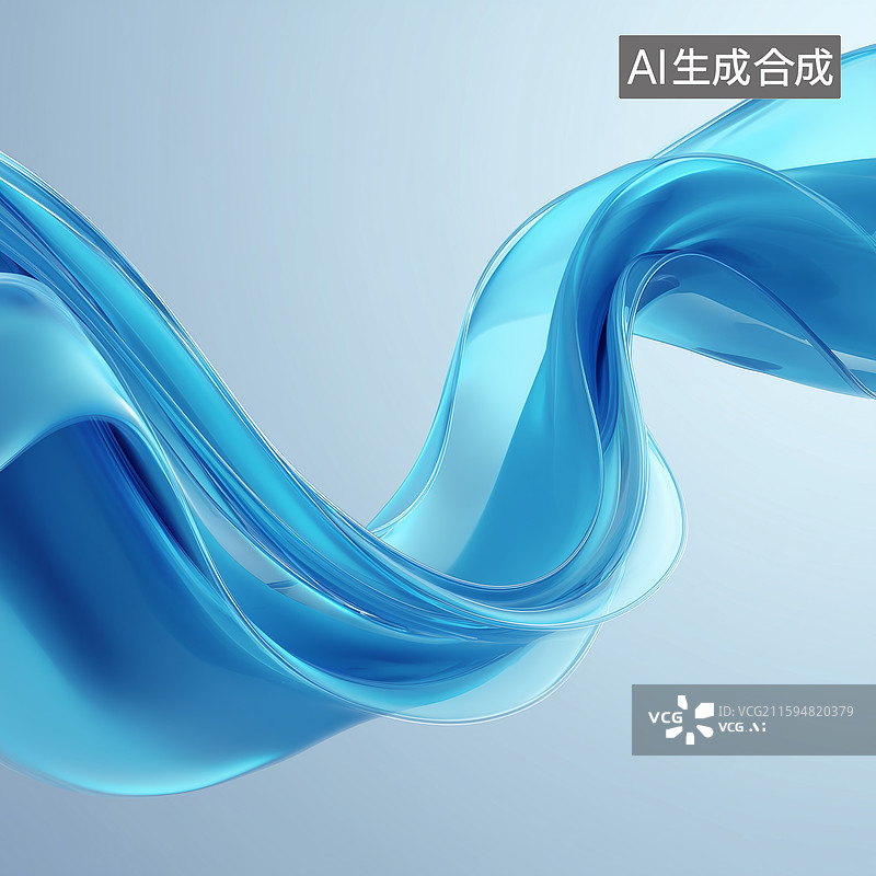 【AI数字艺术】蓝色玻璃丝带抽象图片素材