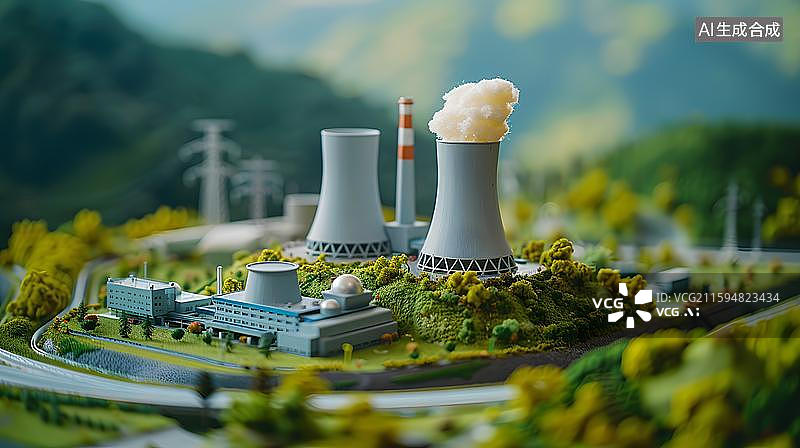 【AI数字艺术】核电站模型微缩景观 能源基地工业模型展示   微缩核电站的绿色能源梦 未来能源的希望之光图片素材