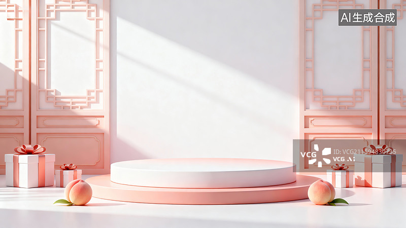 【AI数字艺术】柔和桃色展台，电商背景，产品展台图片素材
