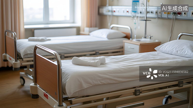 【AI数字艺术】医院病房空床静谧场景图片素材