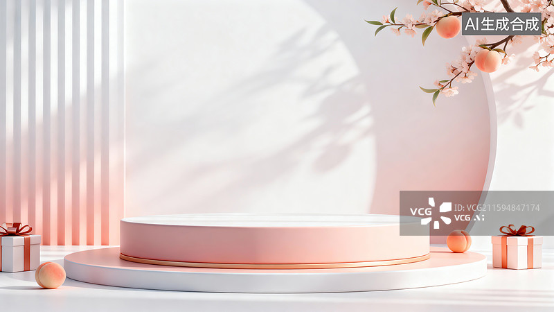 【AI数字艺术】柔和桃色展台，电商背景，产品展台图片素材