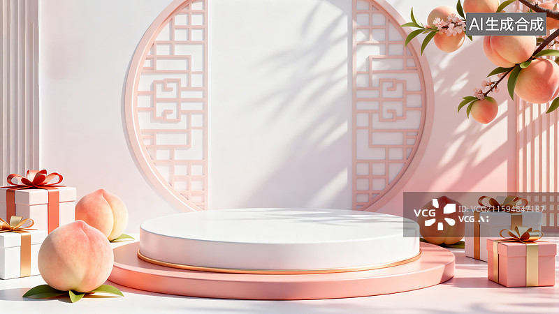 【AI数字艺术】柔和桃色展台，电商背景，产品展台图片素材