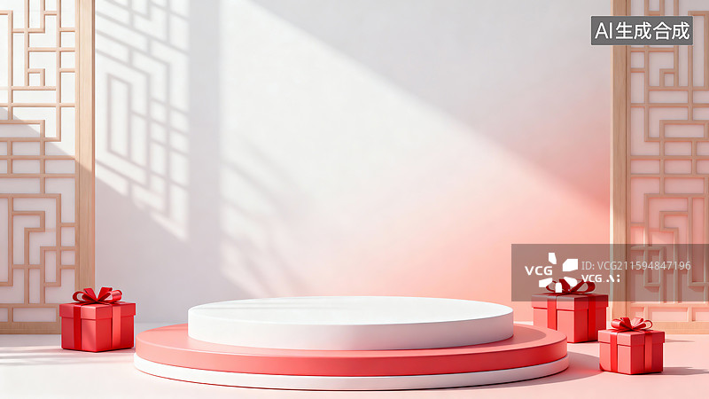 【AI数字艺术】柔和桃色展台，电商背景，产品展台图片素材