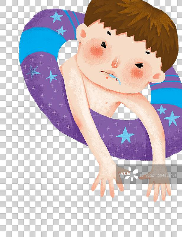 免抠元素 儿童插画 人物插画 带着游泳圈的游泳的男孩图片素材