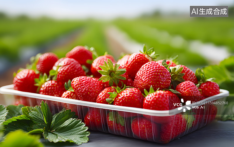 【AI数字艺术】水果园新鲜采摘的草莓图片素材