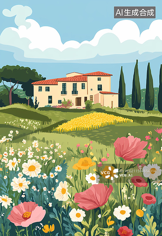 【AI数字艺术】田园风光插画图片素材