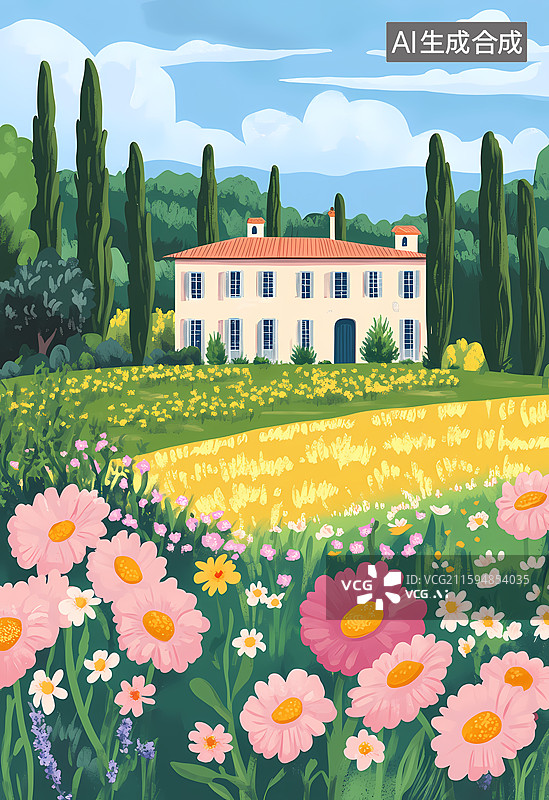 【AI数字艺术】田园风光插画图片素材