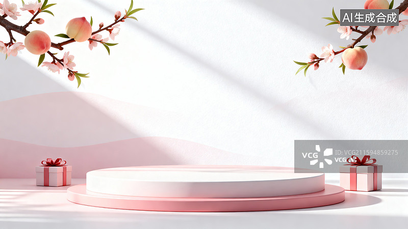 【AI数字艺术】柔和桃色展台，电商背景，产品展台图片素材