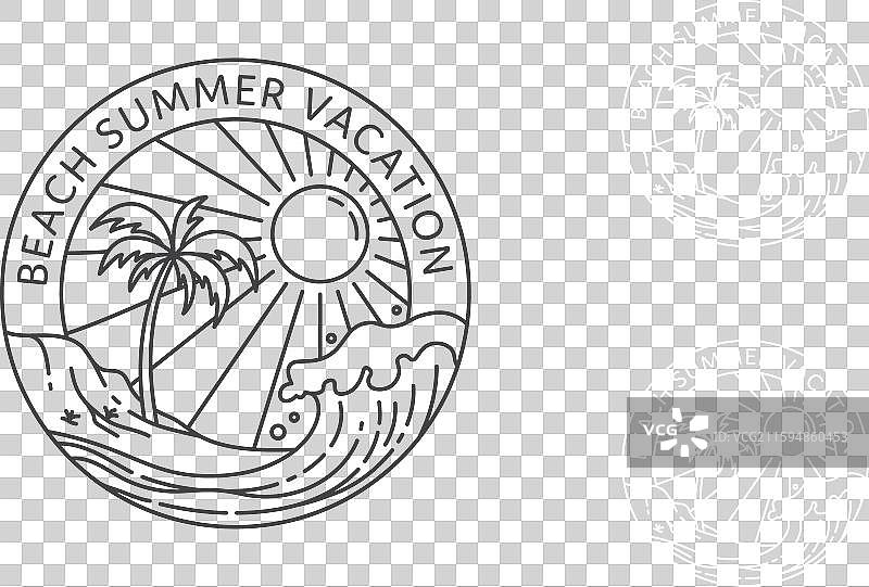 热带海滩度假线条艺术标志图片素材