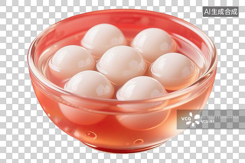 【AI数字艺术】元宵节冬至立冬节气美食汤圆元宵酒酿小圆子中国传统节日习俗小吃甜品半透明玻璃碗红色3D渲染弹窗元素图片素材