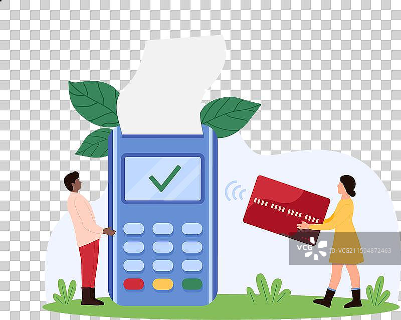 非接触式支付，微型人物持有的POS机图片素材