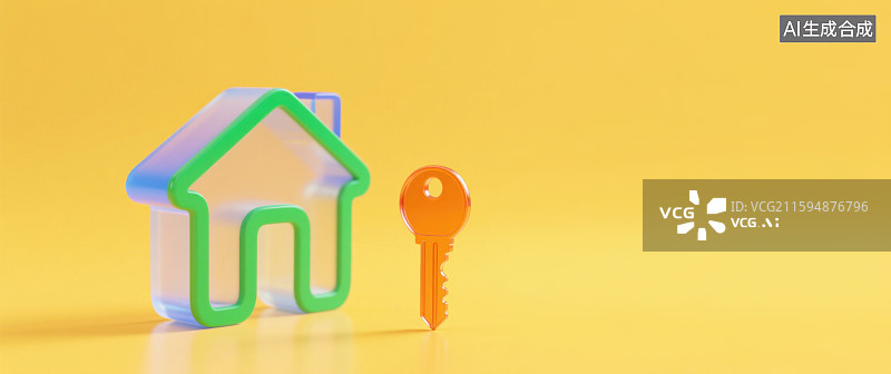 【AI数字艺术】黄色背景房地产房屋和钥匙模型图片素材