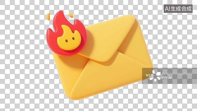 【AI数字艺术】3D三维立体火焰新邮件紧急重要信息电子邮件文档社交媒体图标元素图片素材