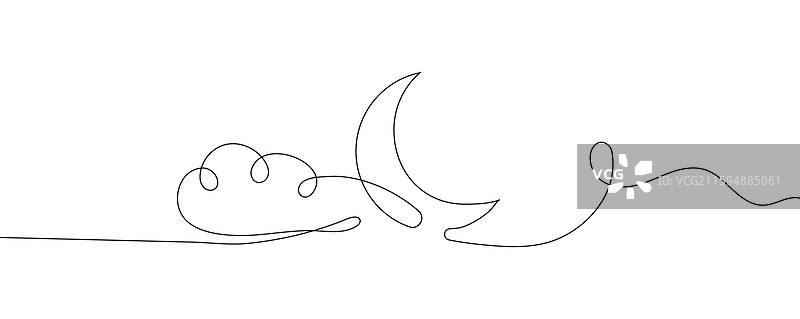 新月、星星和云图片素材